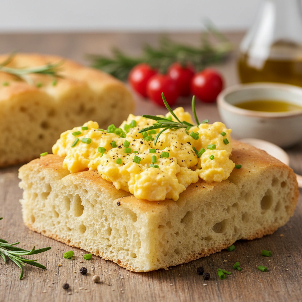 Focaccia Italiana Matinal com Ovos Cremosos e Toque de Ervas 🍳🇮🇹