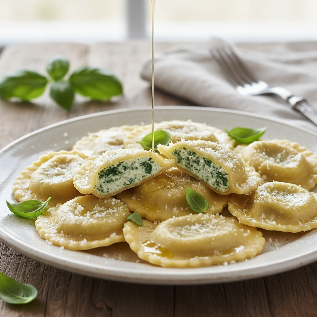 Ravioli Caseiro com Recheio Cremoso de Queijo e Espinafre 🍝