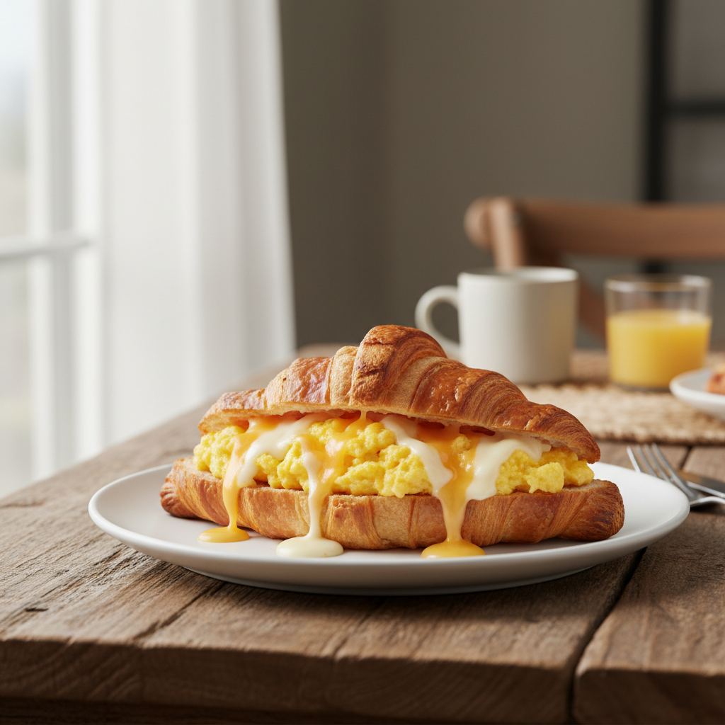 Croissant de Ovos Mexidos com Queijo 🍳🧀